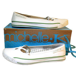 MICHELLE K 32216 Womens Enthrall Shoes Leather Slip On Flats White Green size 6